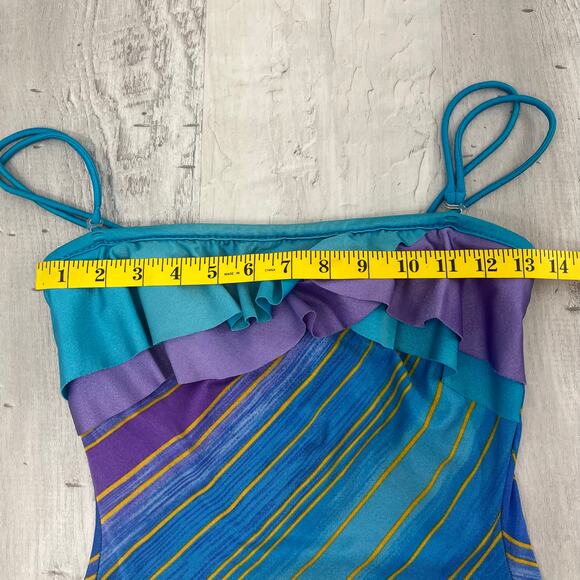 Vintage Sirena 1 Piece Striped Ruffle Removable Straps Retro Bathing Swim Suit - Picture 10 of 12